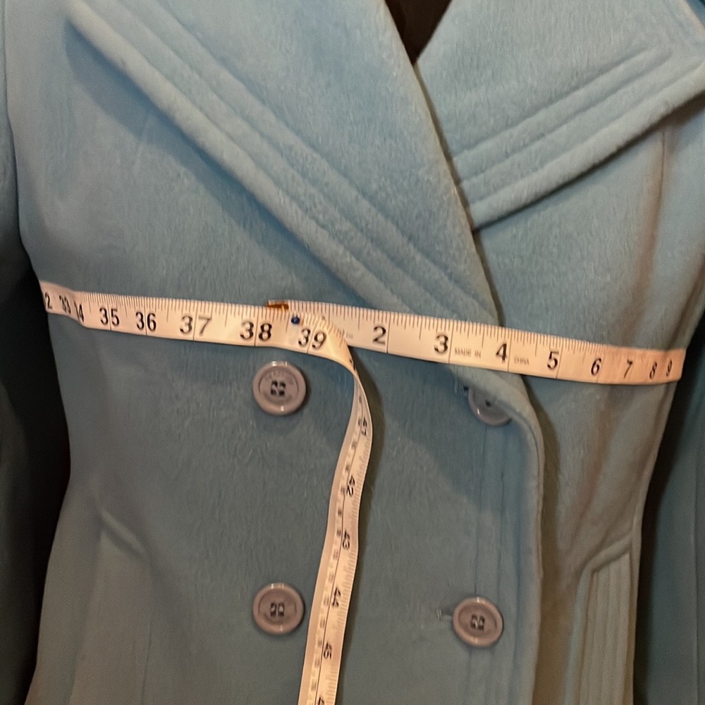 Teal colored, Double breasted, wool blend coat - Picture 6 of 11